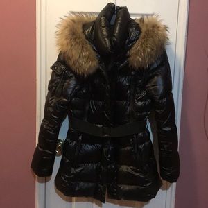 SAM. Millennium Fox Fur-Trim Belted Down Puffer